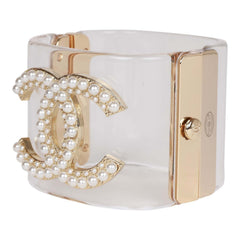 Chanel Lucite Pearl CC Cuff Bracelet
