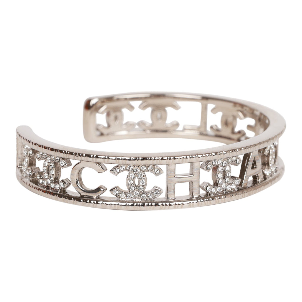 Chanel Crystal CC Silver Cuff Bracelet