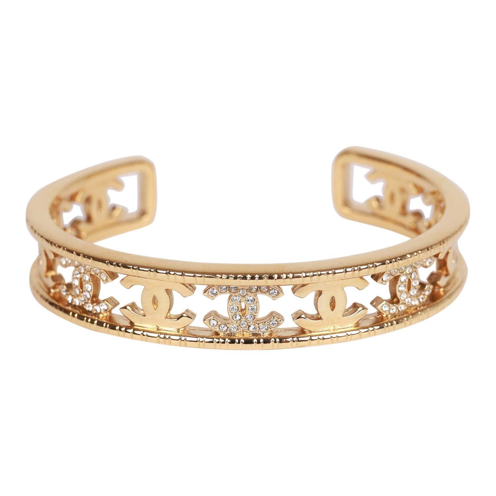 Chanel Crystal Manchette CC Gold Cuff Bracelet