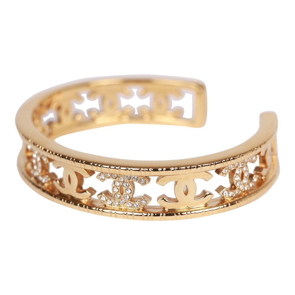Chanel Crystal Manchette CC Gold Cuff Bracelet – Madison Avenue Couture