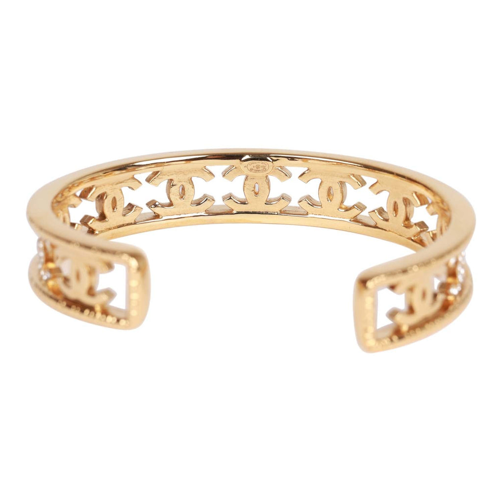 Chanel Crystal Manchette CC Gold Cuff Bracelet – Madison Avenue Couture