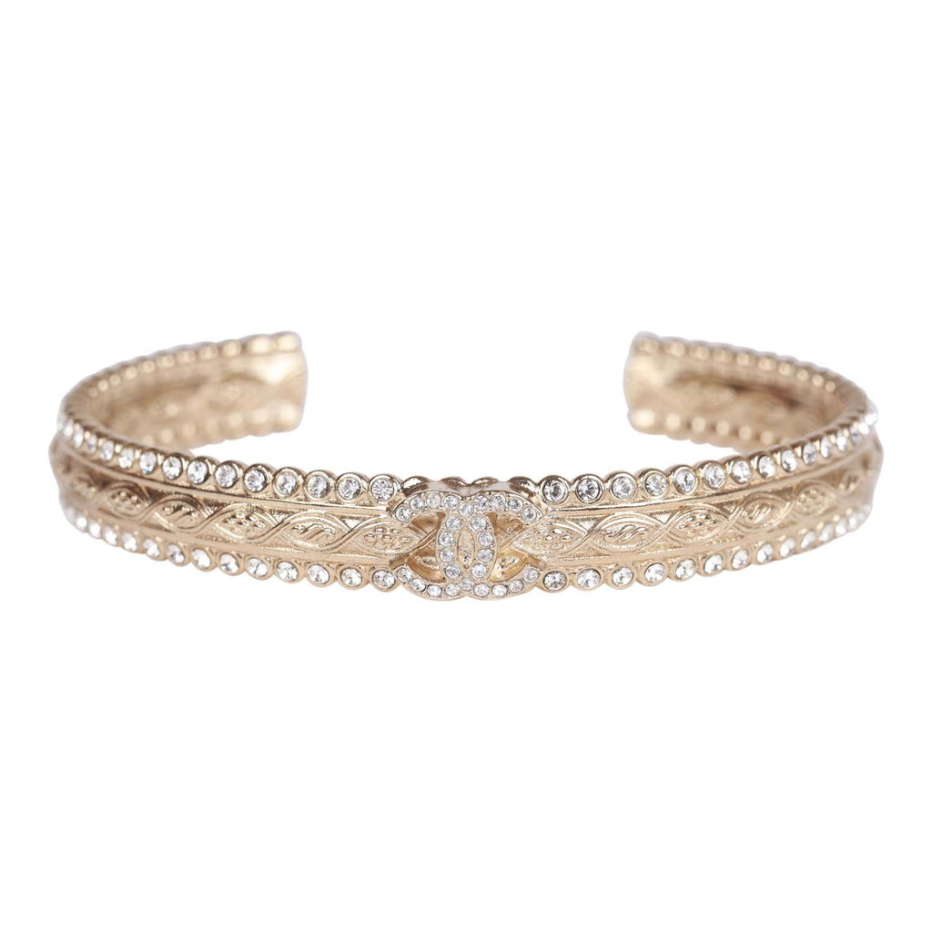 Chanel Pale Gold Metal and Crystal CC Bangle, Fashion | Cuff Bracelet, Contemporary Jewelry (Very Good)