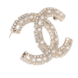 Chanel Faux Pearl and Crystal CC Gold Brooch