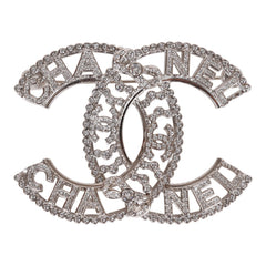 Chanel Crystal Bow CC Silver Brooch