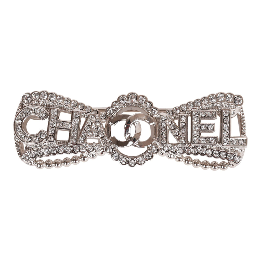 Chanel Light Gold Crystal Heart CC Brooch