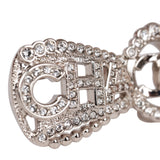 Chanel Crystal Bow CC Silver Brooch