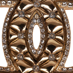 Chanel CC-Logo Gold Tone and Crystal Quilted Large Brooch