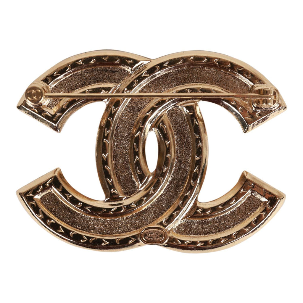 Chanel Vintage Gold CC Quilted Brooch  Blue Spinach 