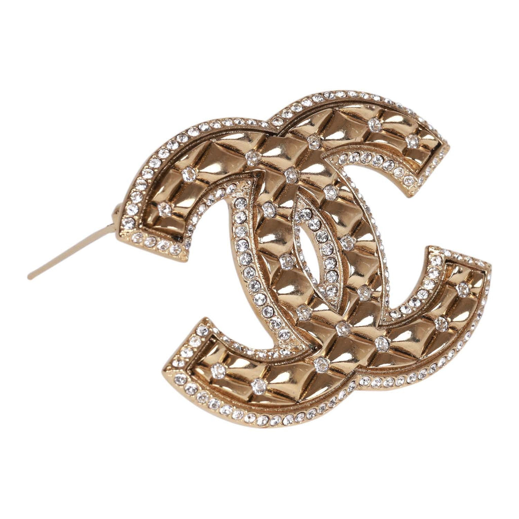 Pre-Owned CHANEL brooch pin here mark rhinestone silver (Good)