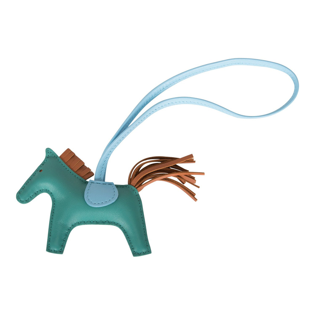 [New]HERMES Milo Lambskin Grigri Rodeo Horse Bag Charm PM Green Bleu Saphir  Gold