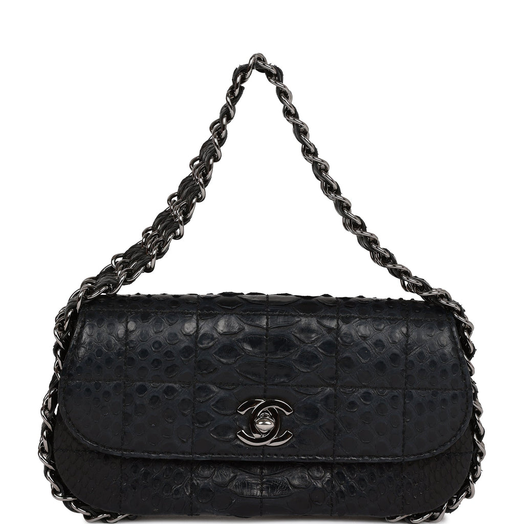 Vintage Chanel Mini Flap Bag Black Python Silver Hardware