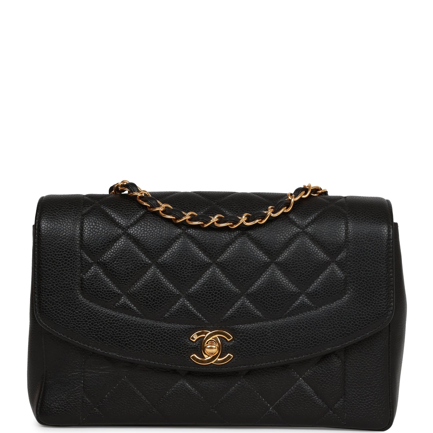 Vintage Chanel Medium Diana Flap Bag Black Caviar Gold Hardware ...