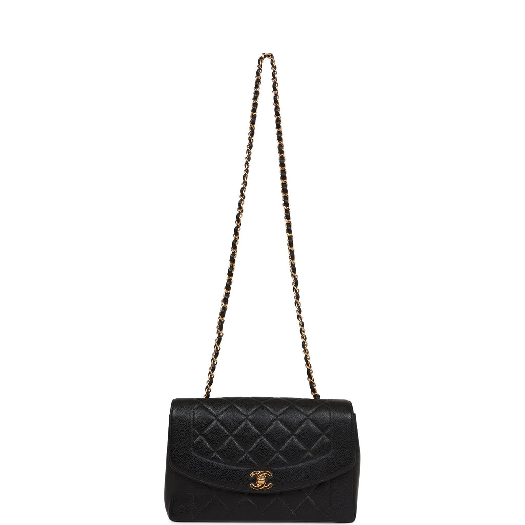 Vintage Chanel Medium Diana Flap Bag Black Caviar Gold Hardware