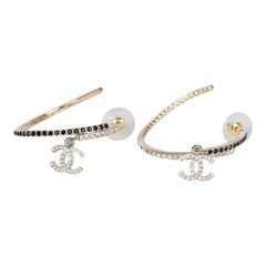 Chanel Gold Crystal CC Hoop Earrings