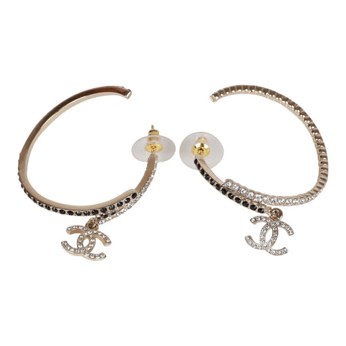 Chanel Gold Crystal CC Hoop Earrings