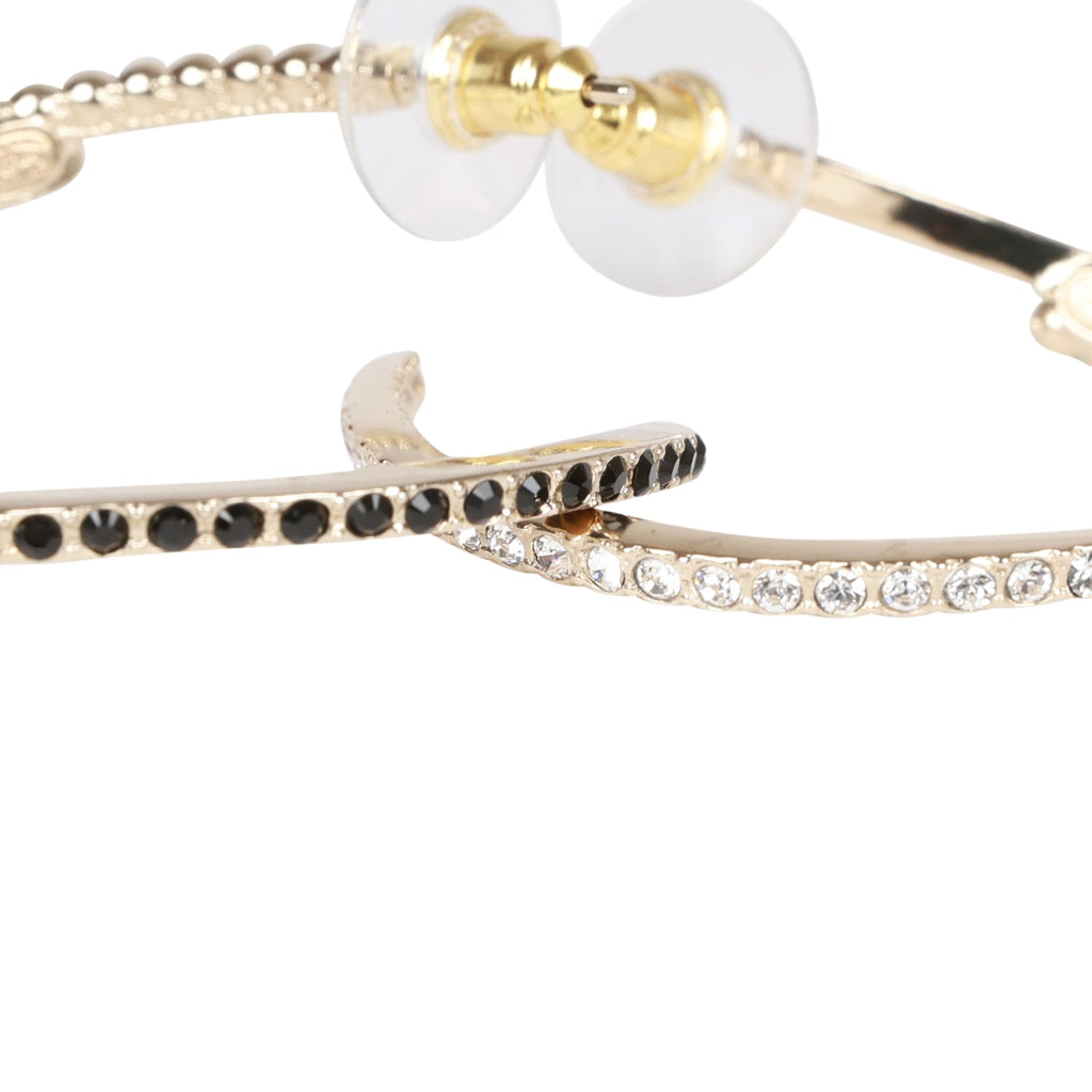 Chanel Gold Crystal CC Hoop Earrings