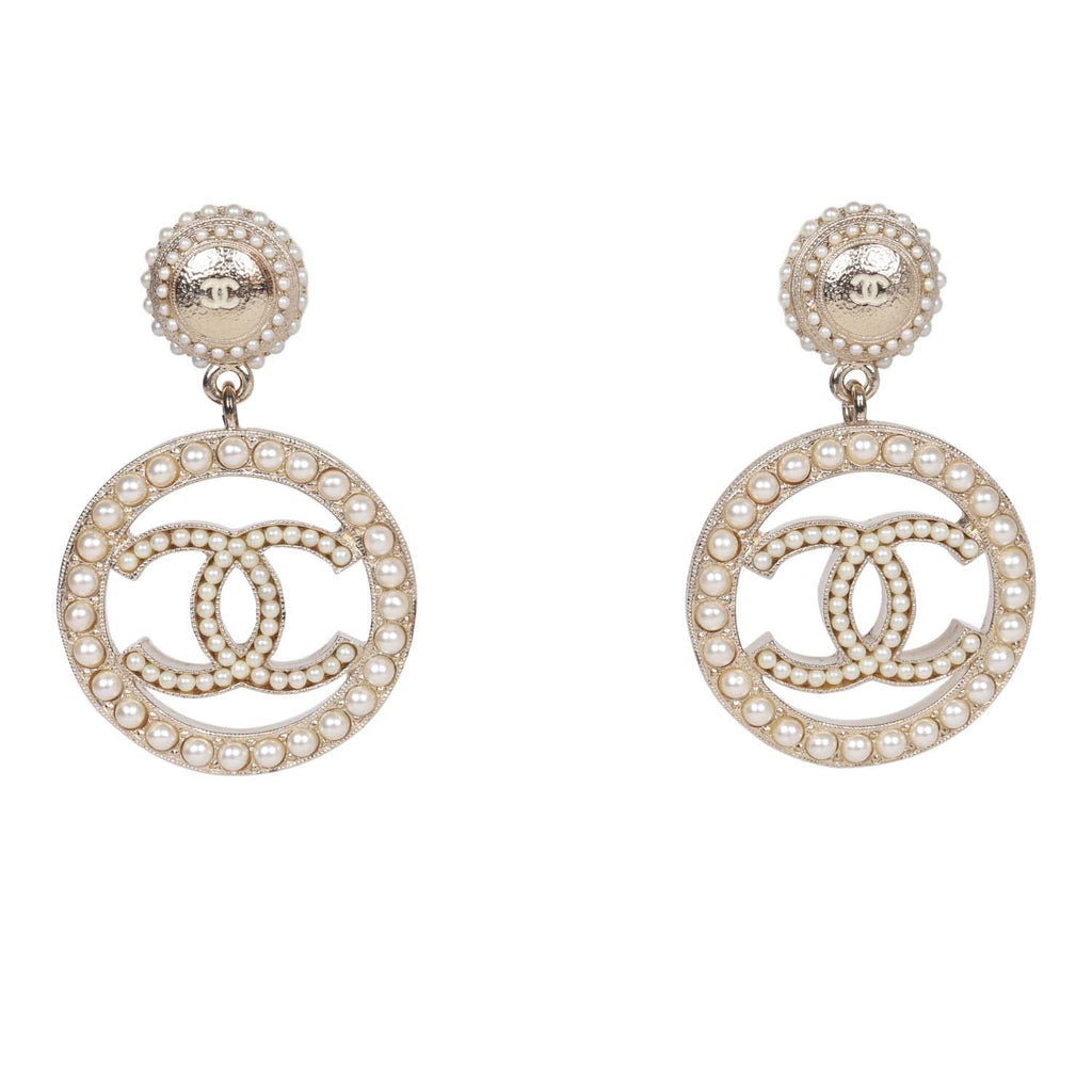 Chanel CC Faux Pearl Gold Earrings