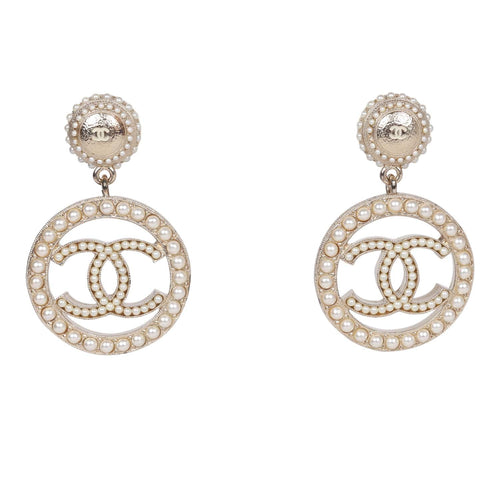 Chanel CC Faux Pearl Gold Earrings