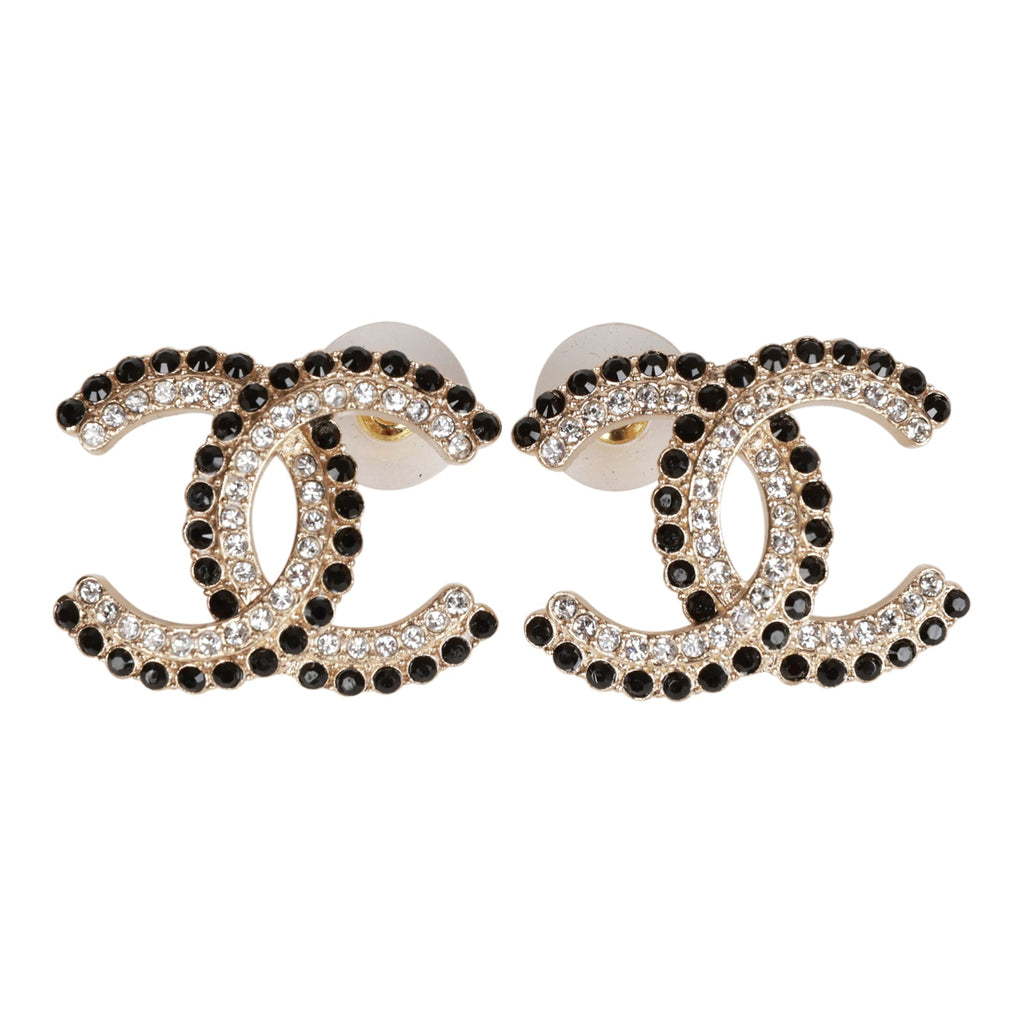 Chanel Pale Gold Tone Faux Pearl & Crystal CC Stud Earrings Chanel