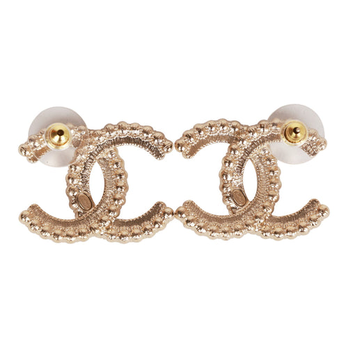 Chanel Interlocking CC Gold-Tone & Crystal Studded Dangle Earrings