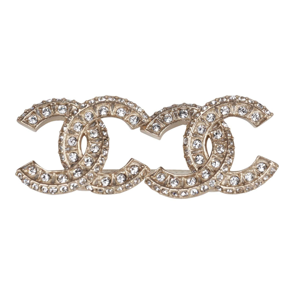Chanel Crystal Chain Link CC Earrings Gold