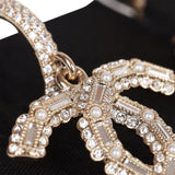 Chanel Gold Crystal CC Hoop Drop Earrings