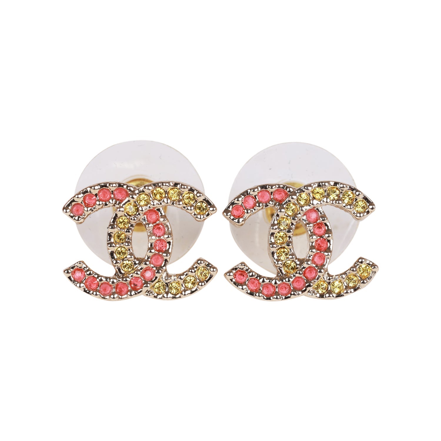 CC  Pink Crystal Gold Pearl Earrings