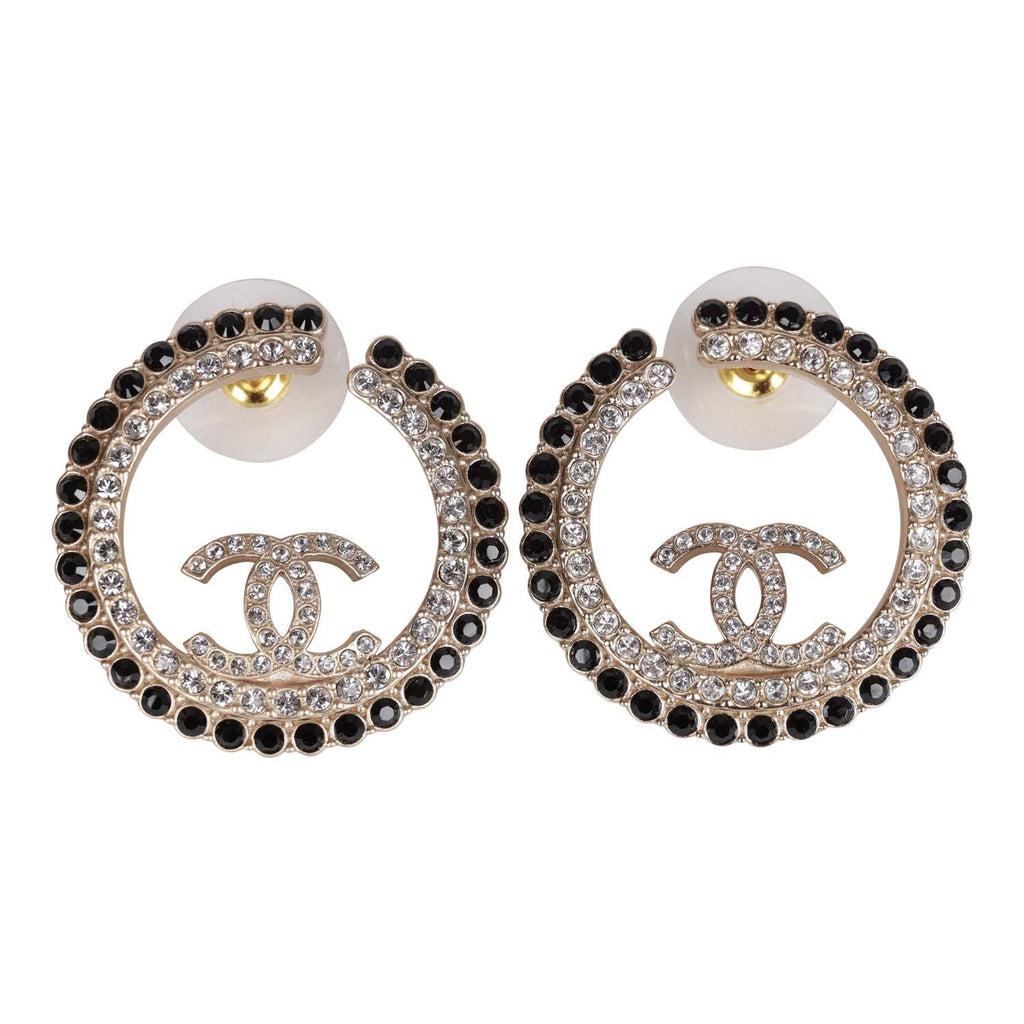 Chanel Hoop CC Two-Tone Crystal Earrings
