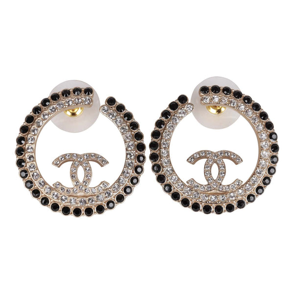 Pre-owned Madison Avenue Couture X Moda Archive Chanel Circle Cc Logo  Crystal Stud Earrings In Gold