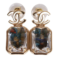 Chanel Gold Crystal CC Pendant Earrings