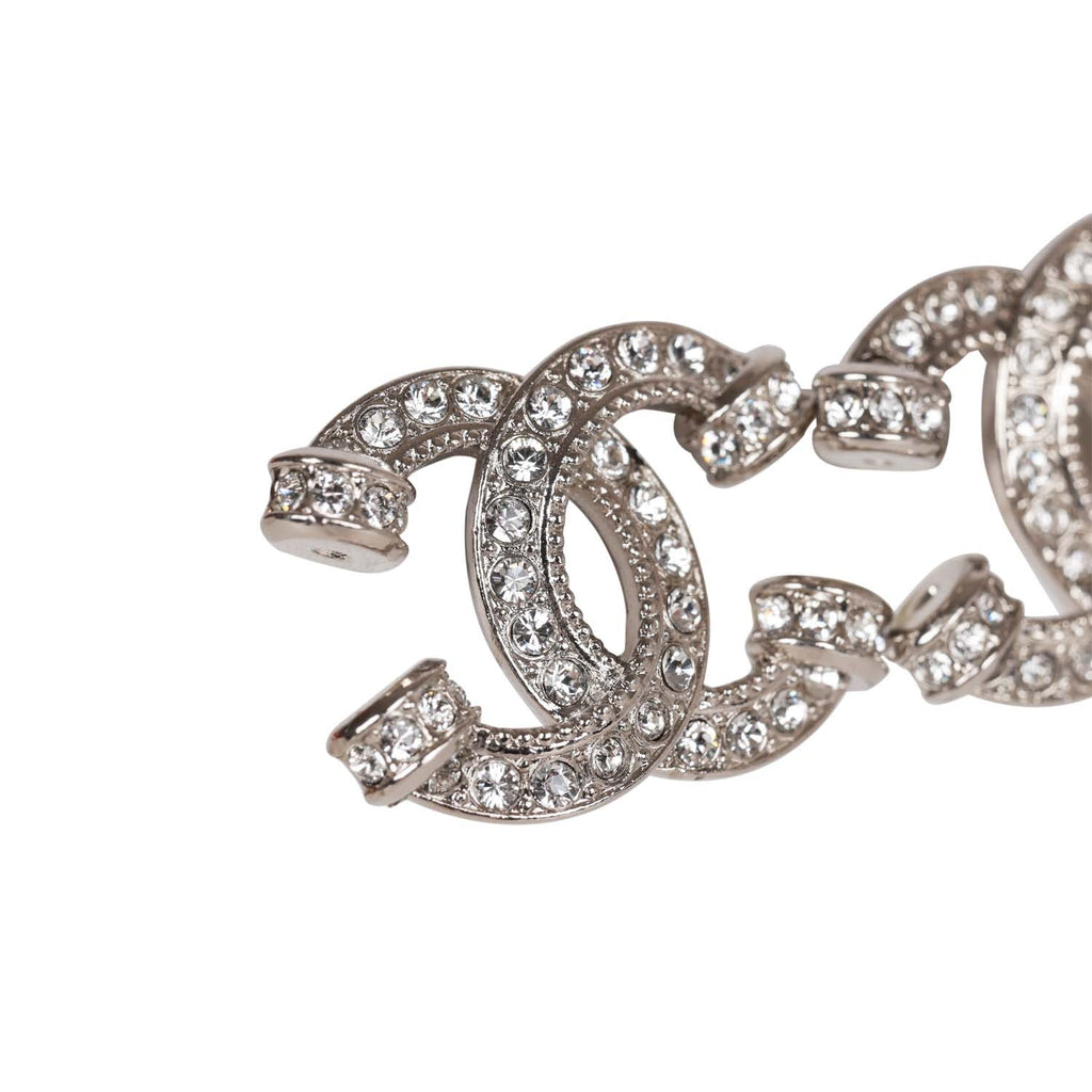 Chanel Silver Crystal Argent CC Earrings
