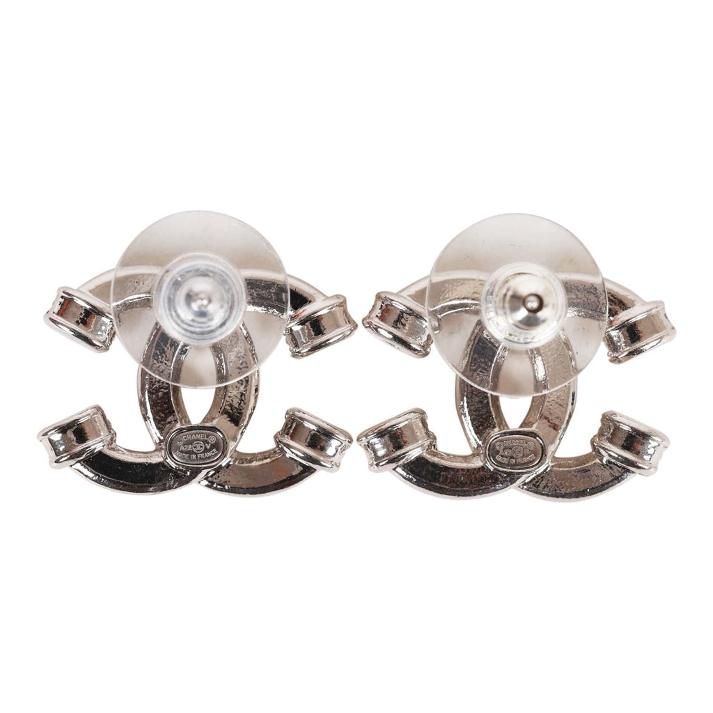 Chanel Silver Crystal Argent CC Earrings