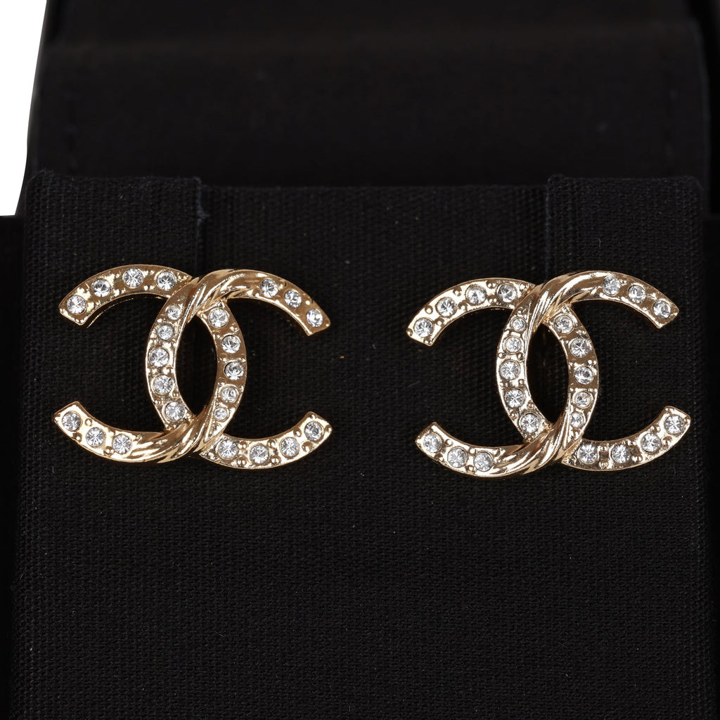 Chanel Gold Crystal and Pearl CC Stud Earrings in 2023