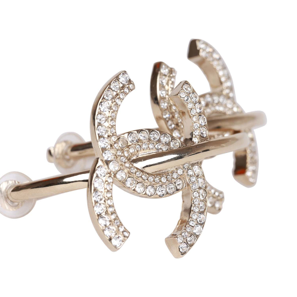 Chanel Gold Crystal Boucles D'Oeilles Clip Hoop Earrings