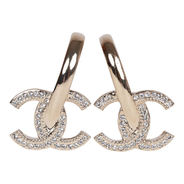 Chanel Small Rhinestone CC Logo Stud Earrings