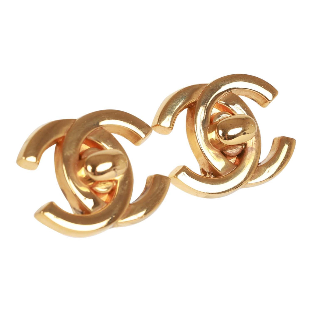 Vintage Chanel Gold Plated Classic Turnlock CC Earrings – Madison Avenue  Couture