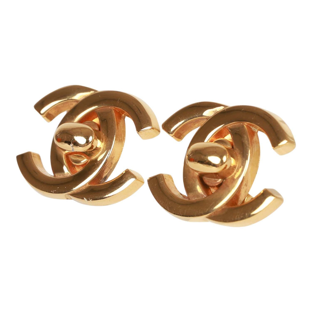 Vintage Chanel Gold Plated Classic Turnlock CC Earrings – Madison Avenue  Couture