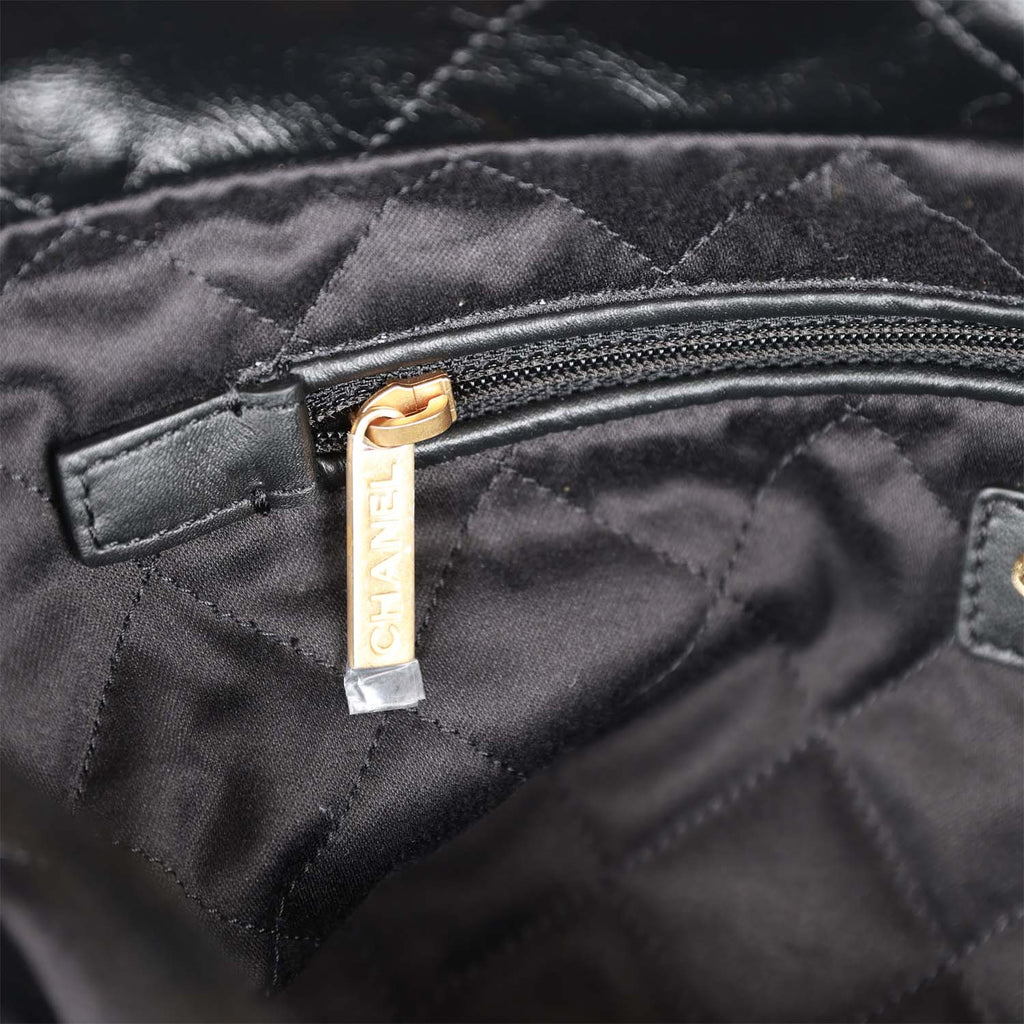 Chanel Small 22 Bag Black Lambskin Antique Gold Hardware