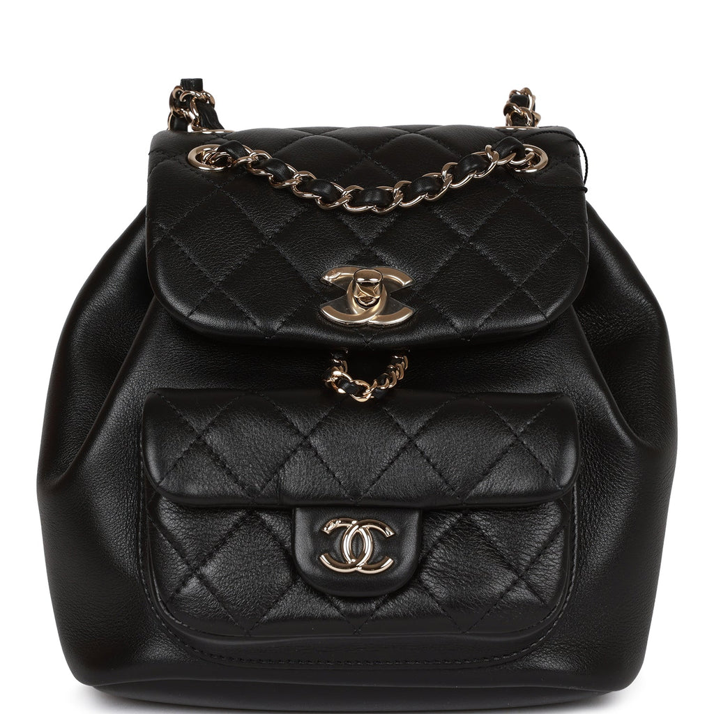 chanel small leather backpack Chanel Small Duma Backpack Black Lambskin Light Gold Hardware