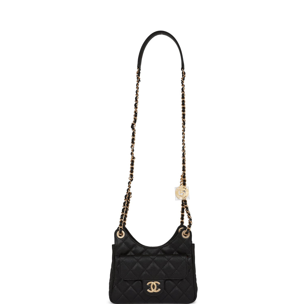 Chanel Small Hobo bag 23P Black Quilted Caviar with brushed gold hardware