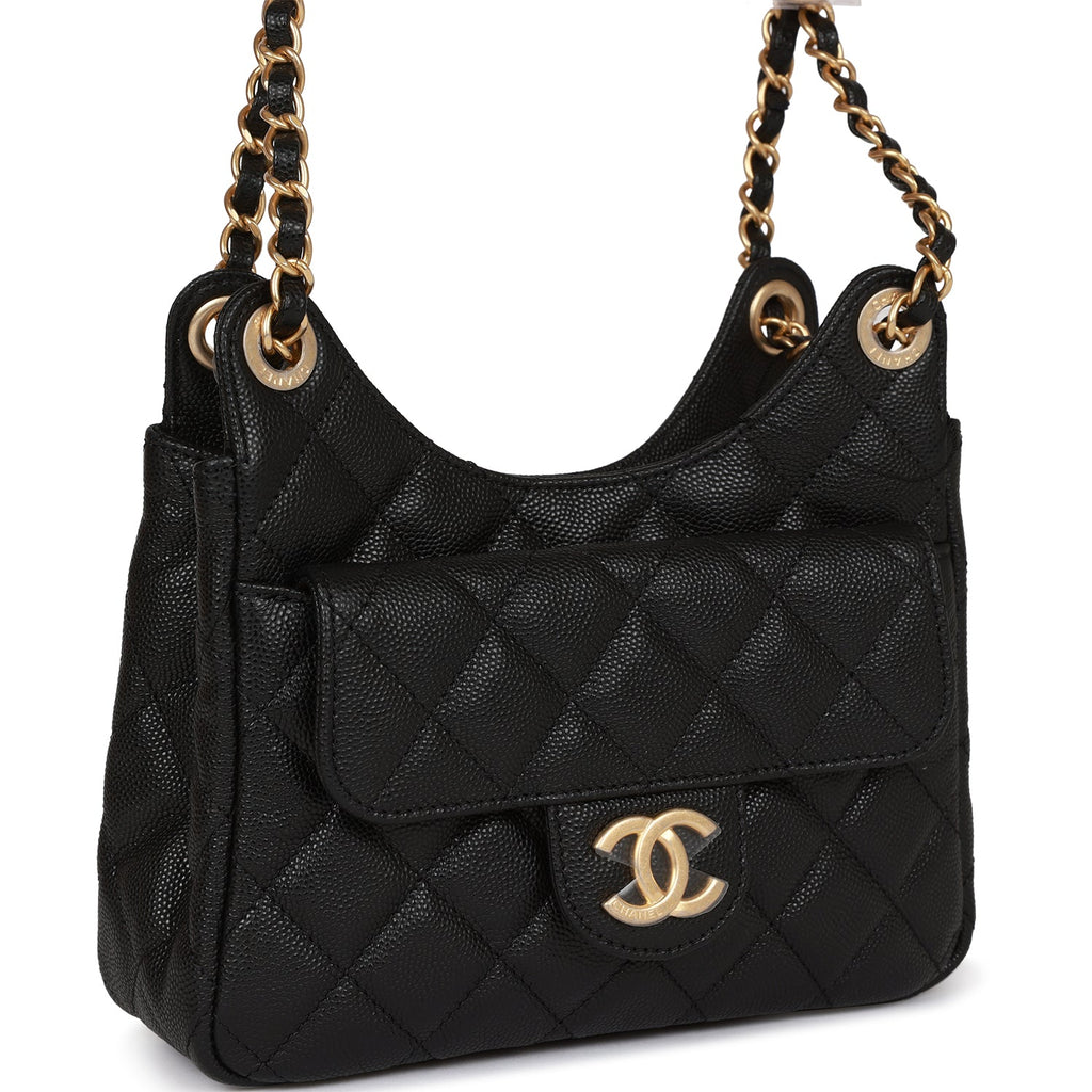 Chanel Small Hobo bag 23P Black Quilted Caviar with brushed gold