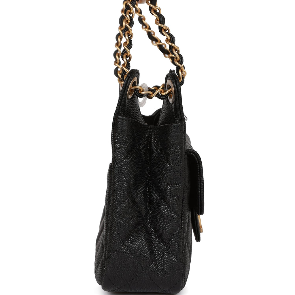 Chanel Lambskin Quilted CC Pearl Crush Small Hobo Black