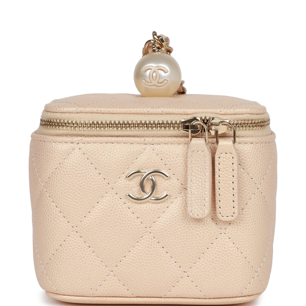 Chanel Mini Pearl Vanity Beige Caviar Iridescent Light Gold Hardware