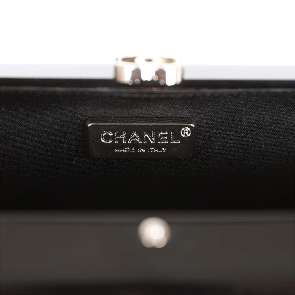 CHANEL Black Perspex Lucite Minaudiere Clutch / Chain Wristlet