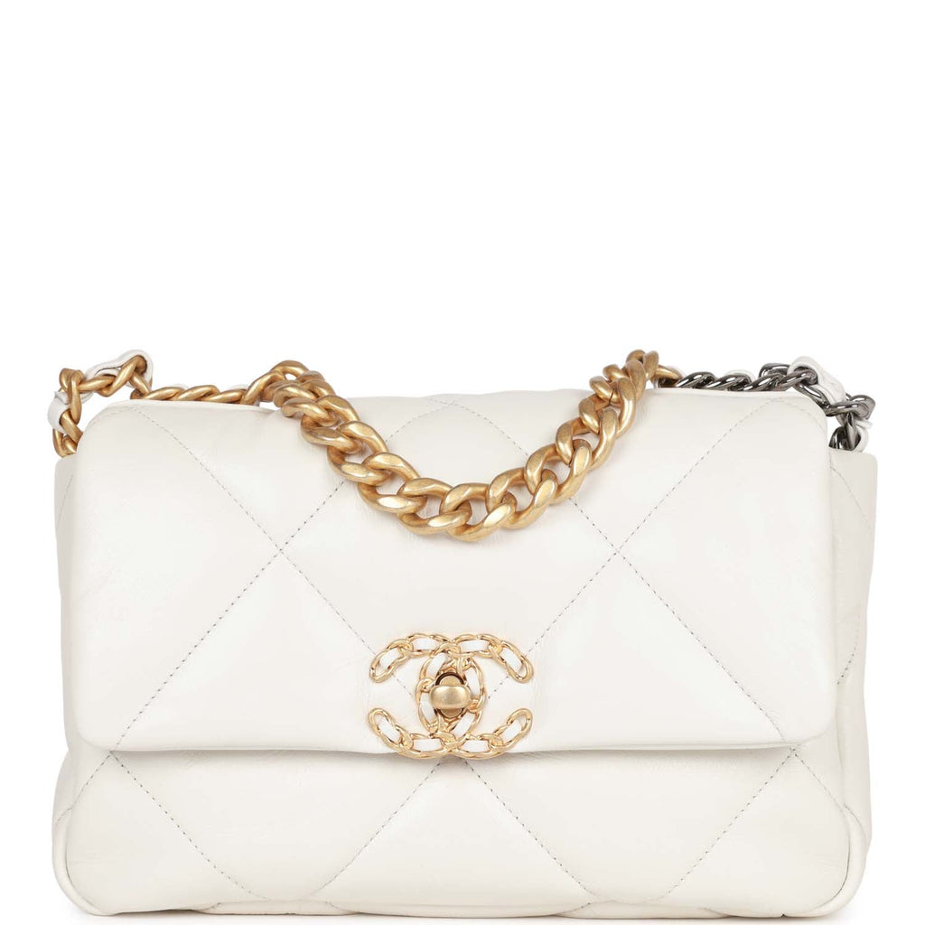 CHANEL Lambskin Quilted Medium Chanel 19 Flap White | FASHIONPHILE