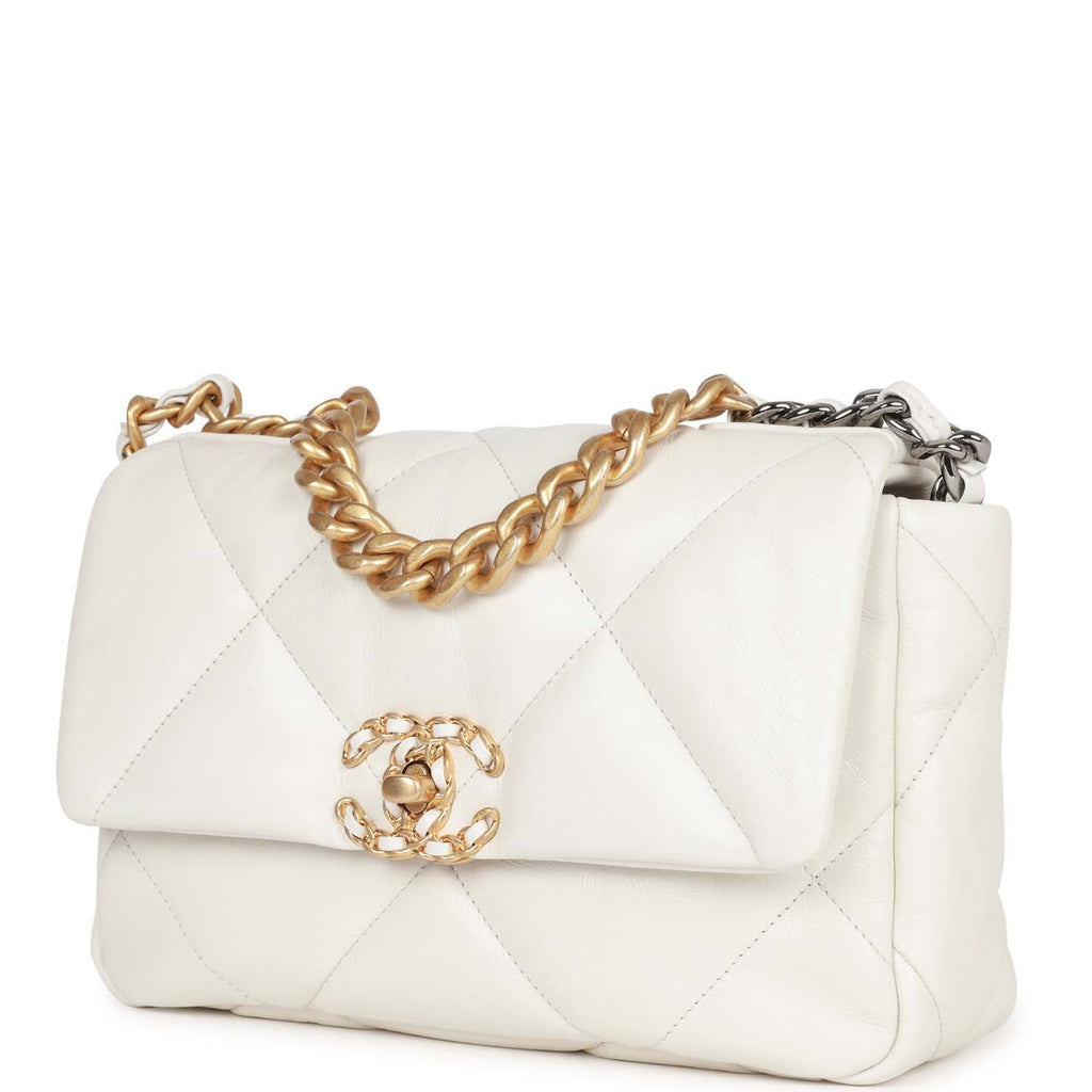 Chanel Medium 19 Flap Bag White Calfskin Mixed Hardware – Madison