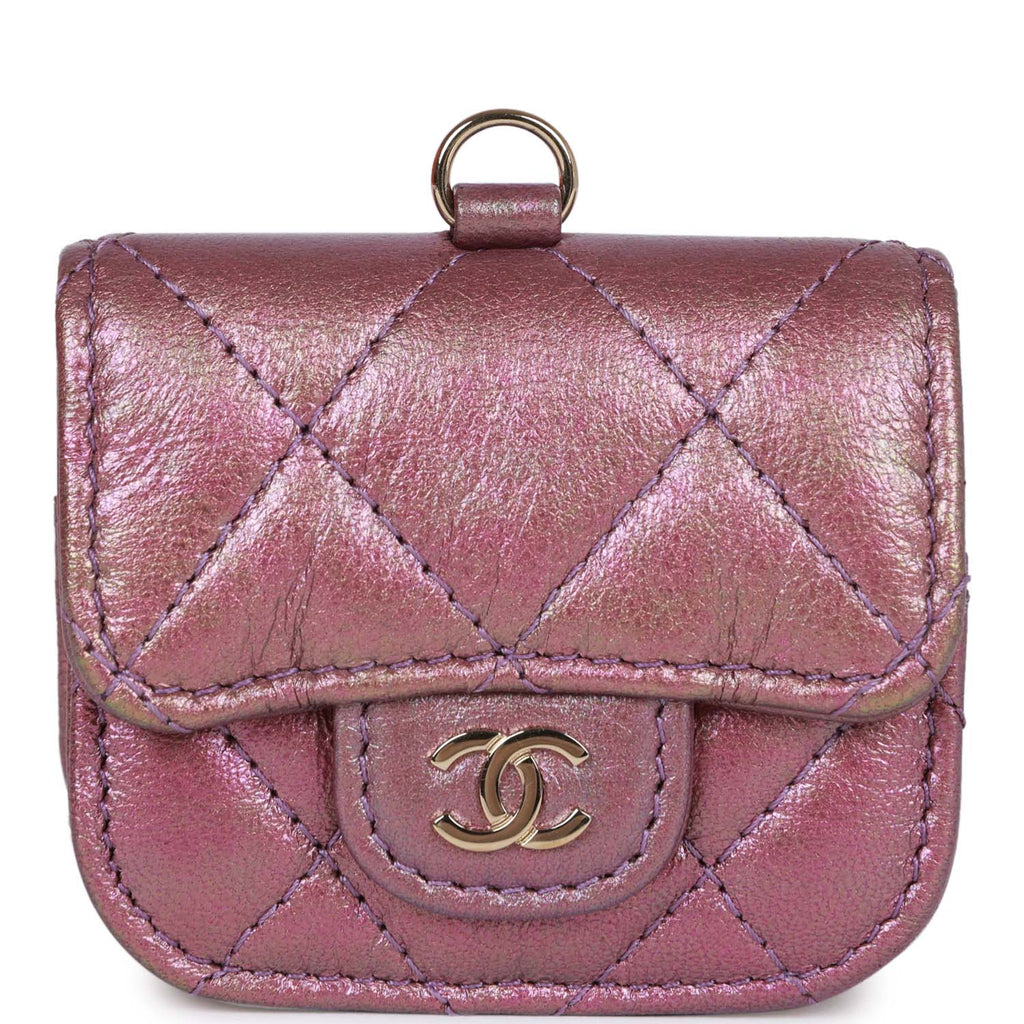 Authentic Chanel Aged Calfskin Pink Iridescent Mini Flap Chain bag