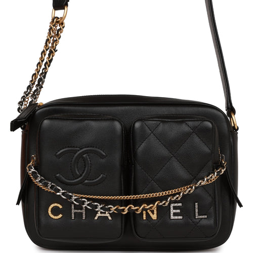 Chanel Small Camera Bag Black Calfskin Mixed Metal Hardware