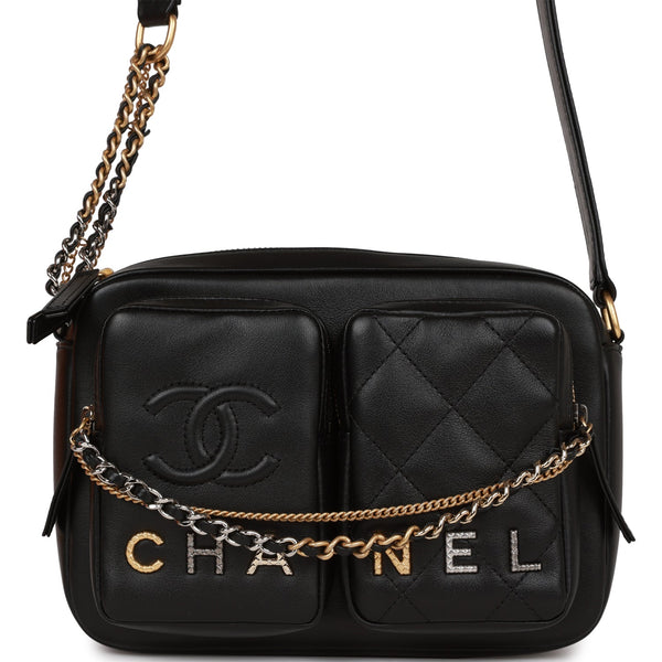 CHANEL Calfskin Quilted Small Camera Case Black 1217852