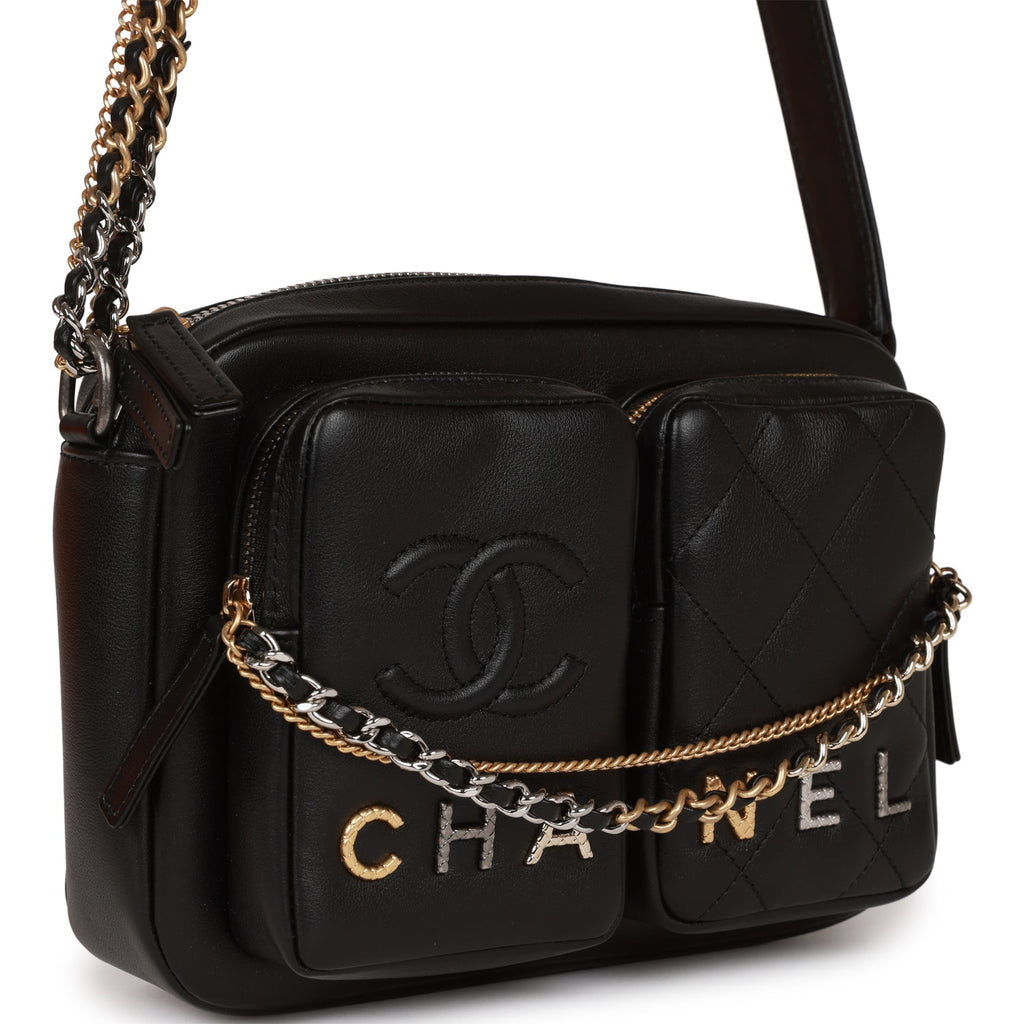 Chanel Small Camera Bag Black Calfskin Mixed Metal Hardware